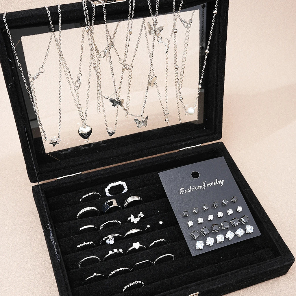 51-Piece Silver Chic Jewelry Set for Women ✨🦋