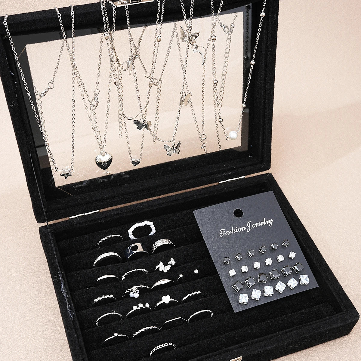 51-Piece Silver Chic Jewelry Set for Women ✨🦋