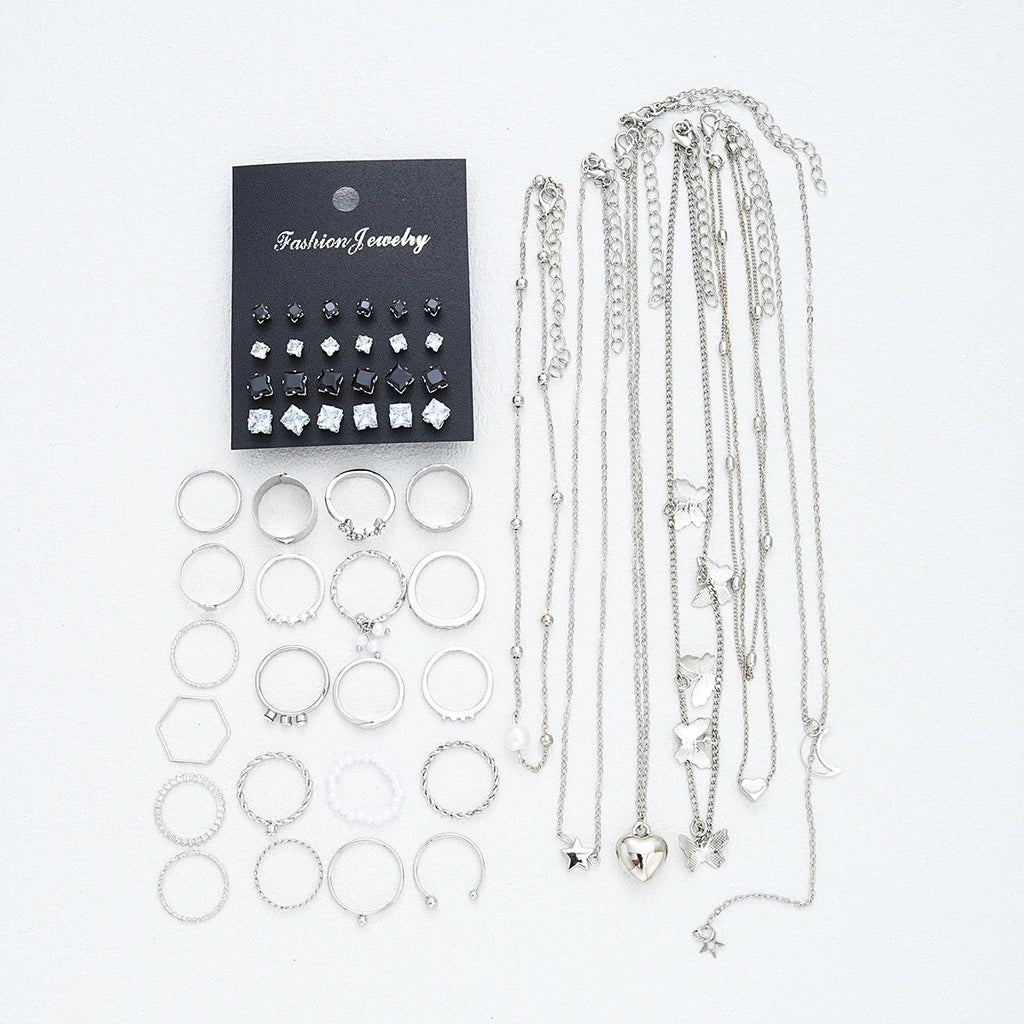 51-Piece Silver Chic Jewelry Set for Women ✨🦋