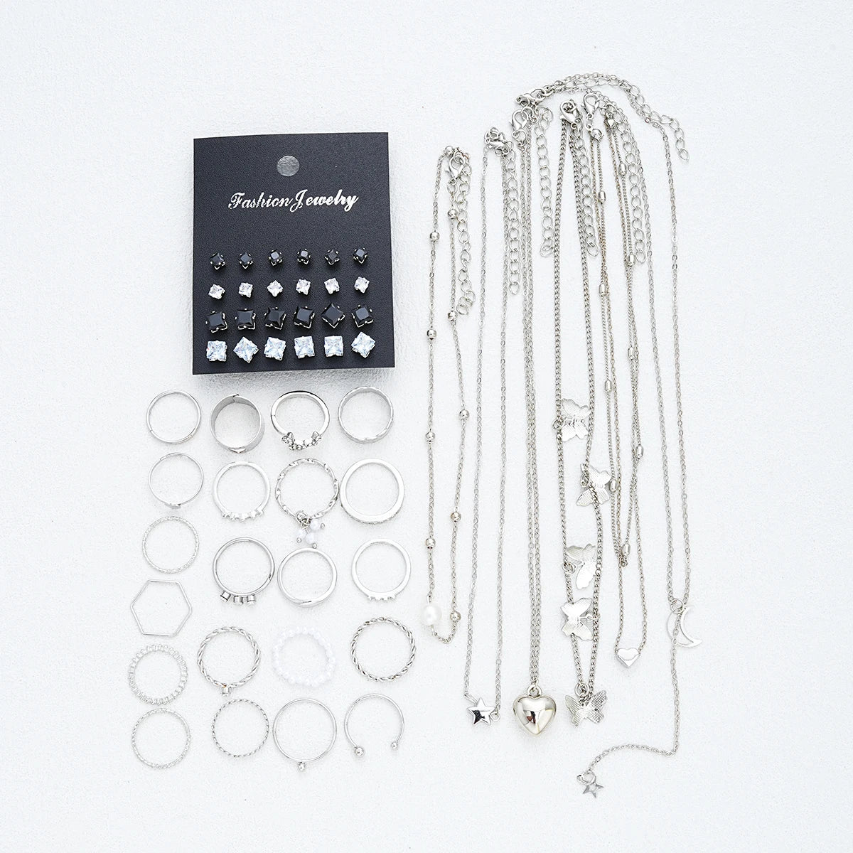 51-Piece Silver Chic Jewelry Set for Women ✨🦋