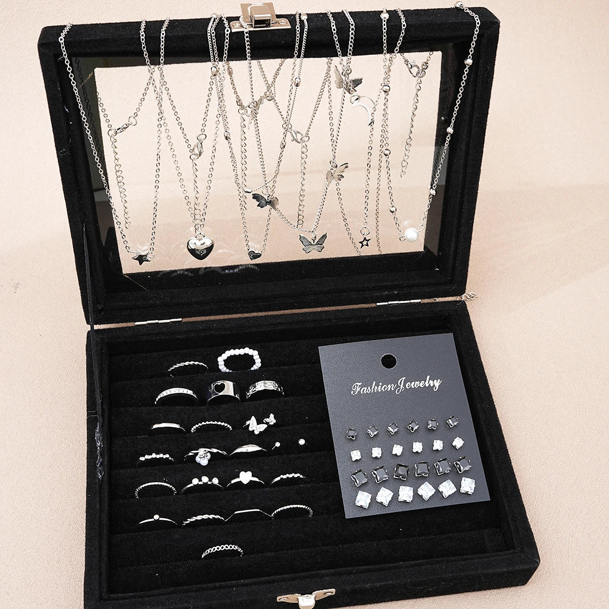 51-Piece Silver Chic Jewelry Set for Women ✨🦋
